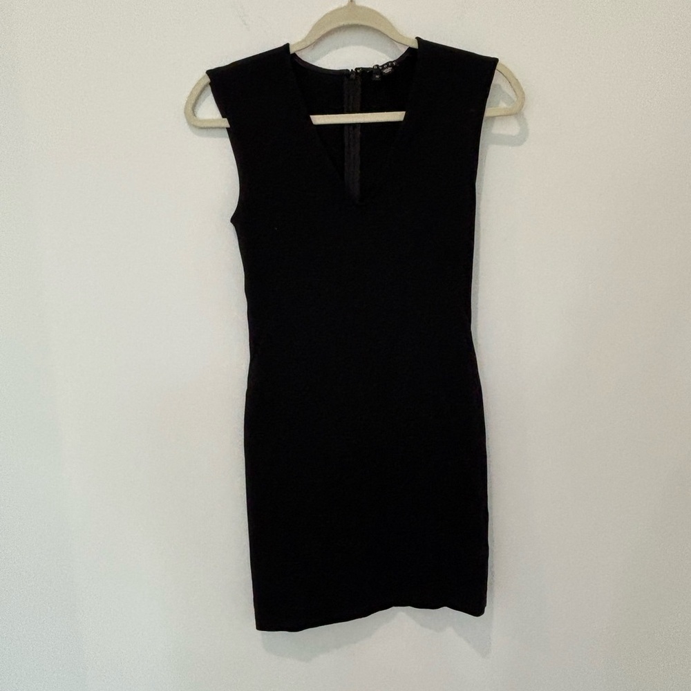 Theory Fitted Black V-Neck Mini Dress
